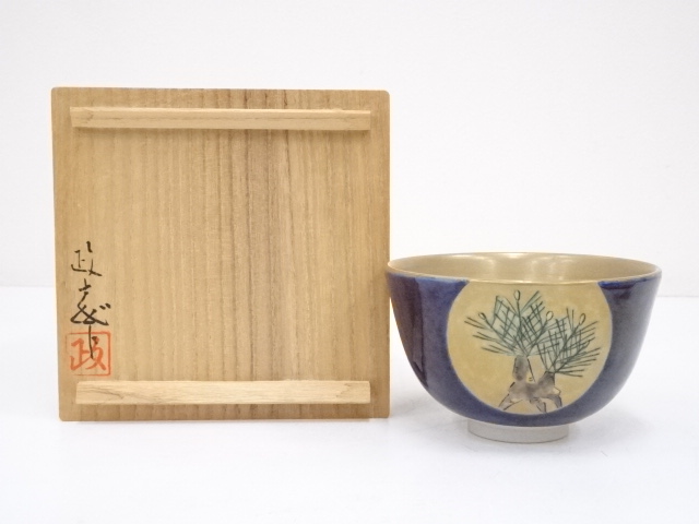 JAPANESE TEA CEREMONY KUTANI WARE TEA BOWL BY MASASHI TOIDE / CHAWAN 